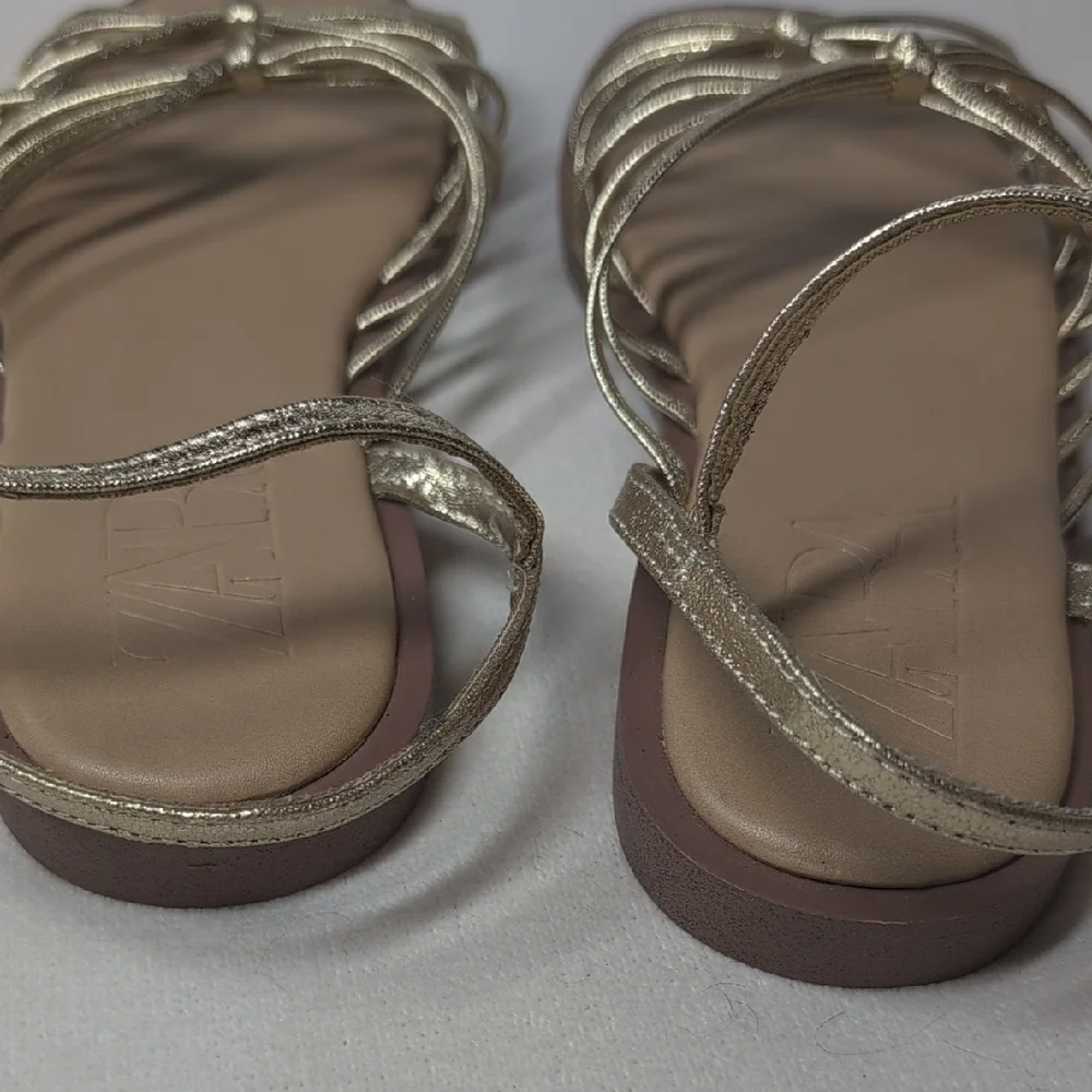 Zara Gold Strappy Sandals UK 34/US 2.5  *Please Read